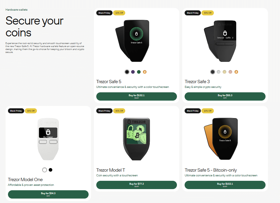 Kup portfel sprzętowy Trezor na Black Friday 2024 – do 40% zniżki
