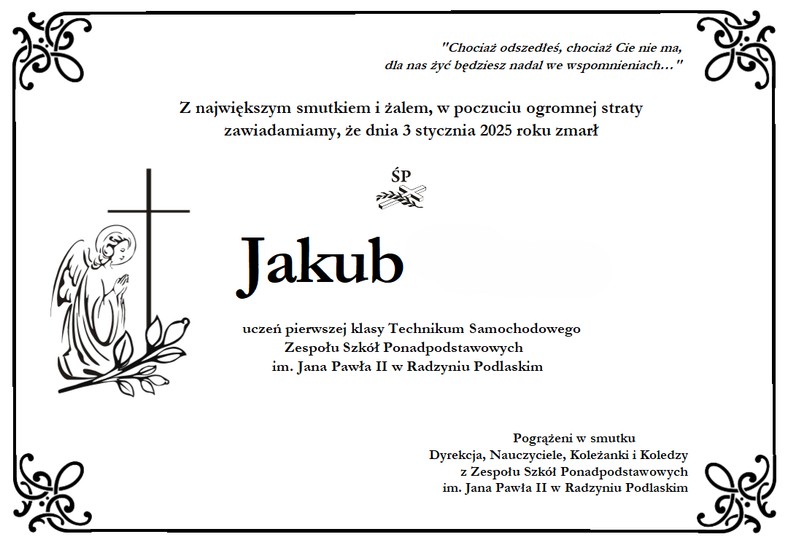 15-latek ze szkoły średniej nie żyje. Prokurator sprawdza, czy ktoś nakłaniał Kubę do śmierci