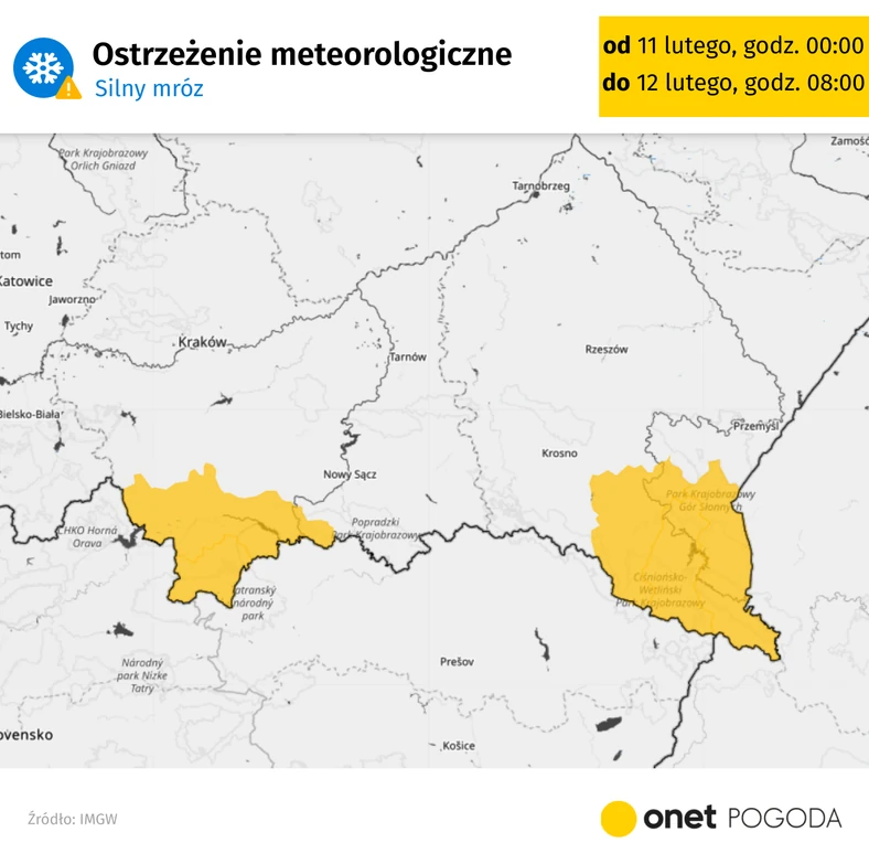 Żółte alerty IMGW przed silnym mrozem. W nocy choćby -16 st. C