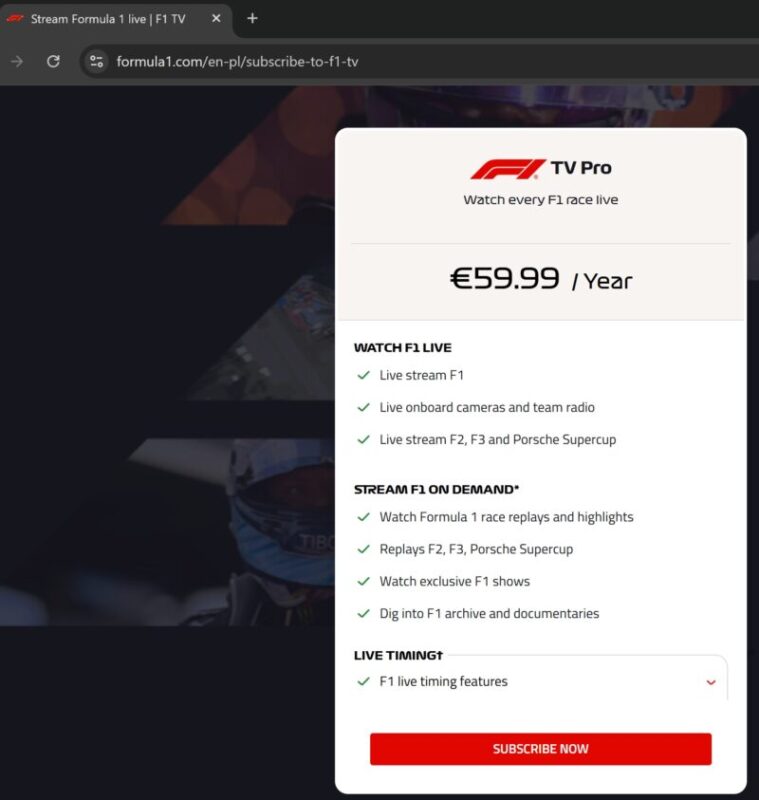 F1 TV Pro przed sezonem 2025 – marna promocja i pakiet premium
