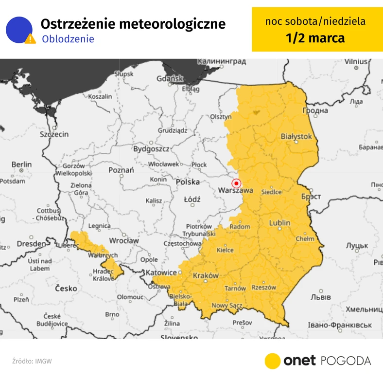 Jest żółty alert IMGW. Drogi w dziewięciu województwach skują się lodem