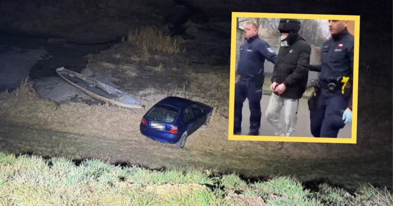 Podczas pościgu uderzył w radiowóz. Ukrył się w zaroślach