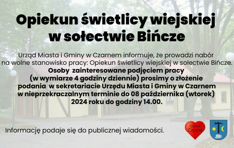 Opiekun świetlicy wiejskiej w sołectwie Bińcze