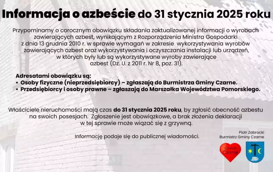 Informacja o azbeście do 31 stycznia 2025 roku